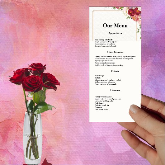 Blume mit Goldrahmen für Hochzeitsessen Menükarte