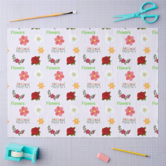 Blume mit grauem Textmuster Seidenpapier (Basteln)