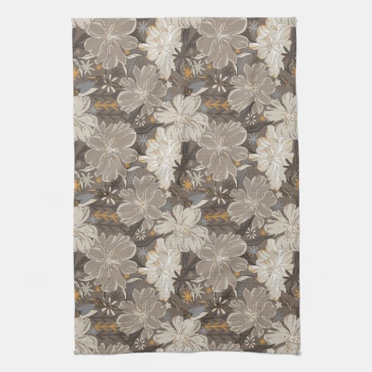 Blume mit grauen, weißen und bräunlichen zeichnete geschirrtuch (Vertikal)