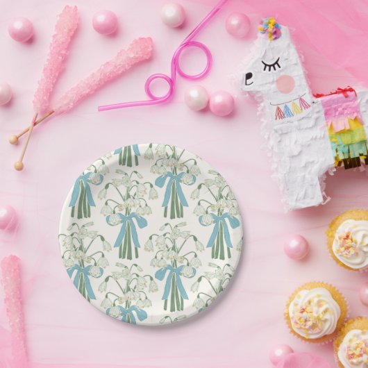 Blume mit grünen und blauen Schneefällen und Bow B Pappteller (Party)