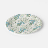 Blume mit grünen und blauen Schneefällen und Bow B Pappteller (Schrägansicht)