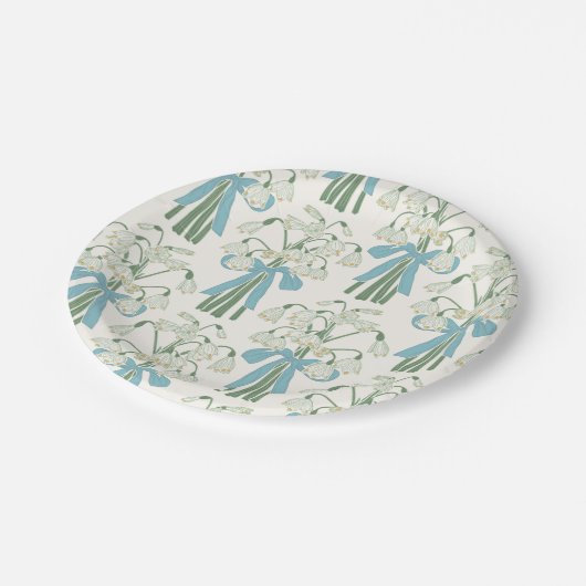 Blume mit grünen und blauen Schneefällen und Bow B Pappteller (Schrägansicht)