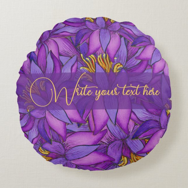 Blume mit handgemalten Lotus Rundes Kissen (Vorderseite)