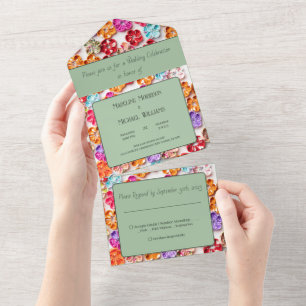Blume mit Handnähte, Multicolor All In One Einladung