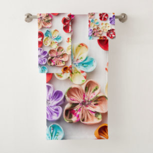 Blume mit Handnähte, Multicolor Badhandtuch Set