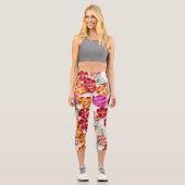 Blume mit Handnähte, Multicolor Capri Leggings (Vorderseite)