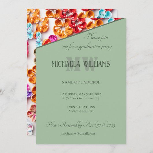 Blume mit Handnähte, Multicolor Einladung (Vorne/Hinten)