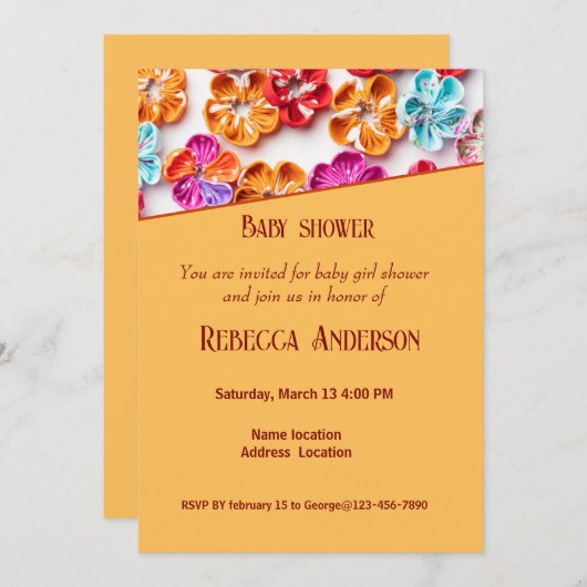 Blume mit Handnähte, Multicolor Einladung (Vorne/Hinten)