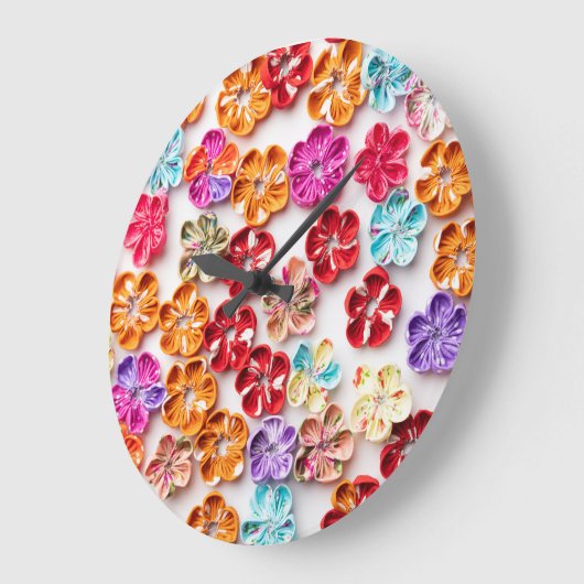 Blume mit Handnähte, Multicolor Große Wanduhr (Winkel)