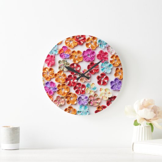 Blume mit Handnähte, Multicolor Große Wanduhr (Zuhause)