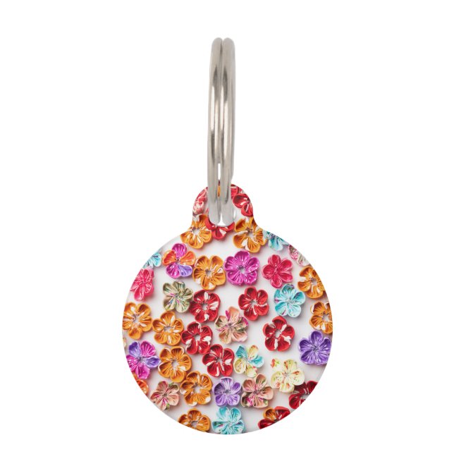Blume mit Handnähte, Multicolor Haustiermarke (Vorderseite)
