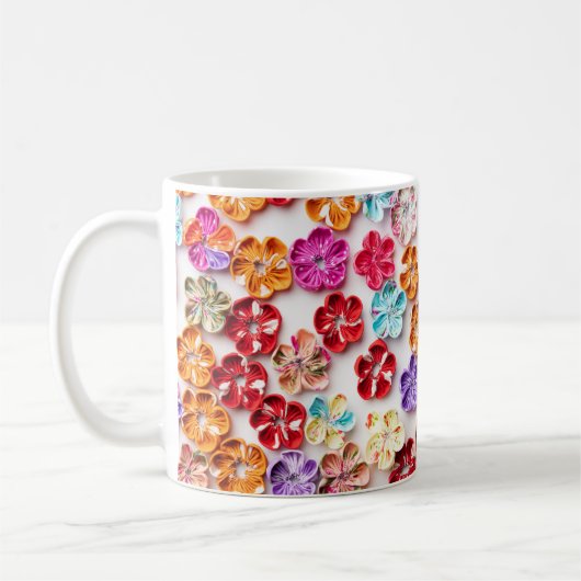 Blume mit Handnähte, Multicolor Kaffeetasse (Links)