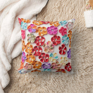 Blume mit Handnähte, Multicolor Kissen