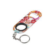 Blume mit Handnähte, Multicolor Mini Flaschenöffner (Rückseite Schrägansicht)