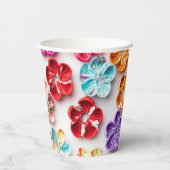 Blume mit Handnähte, Multicolor Pappbecher (Rückseite)