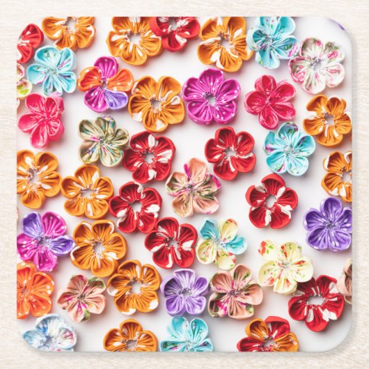 Blume mit Handnähte, Multicolor Rechteckiger Pappuntersetzer (Vorderseite)