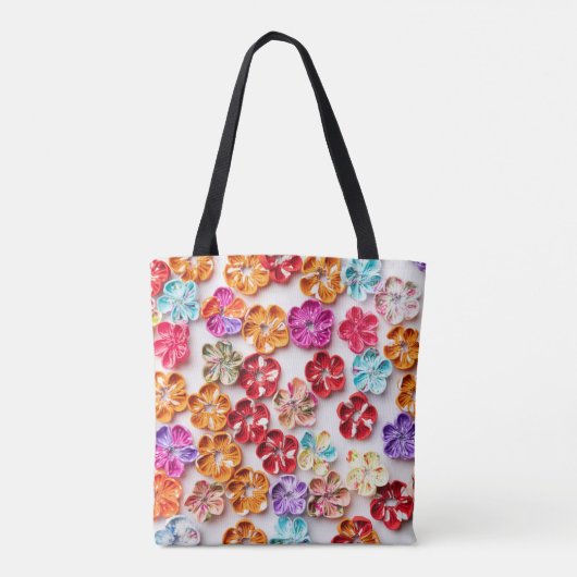 Blume mit Handnähte, Multicolor Tasche (Rückseite)