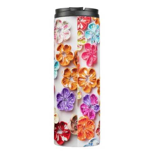 Blume mit Handnähte, Multicolor Thermosbecher (Rückseite)