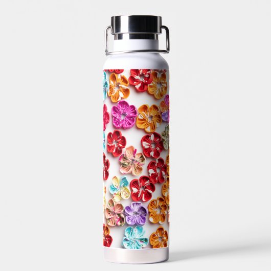 Blume mit Handnähte, Multicolor Trinkflasche (Rückseite)