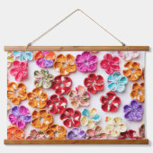 Blume mit Handnähte, Multicolor Wandteppich Mit Holzrahmen (Vorne)