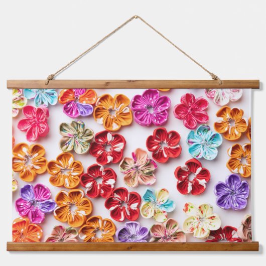 Blume mit Handnähte, Multicolor Wandteppich Mit Holzrahmen (Vorne)