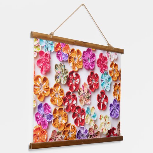 Blume mit Handnähte, Multicolor Wandteppich Mit Holzrahmen (Gewinkelt)