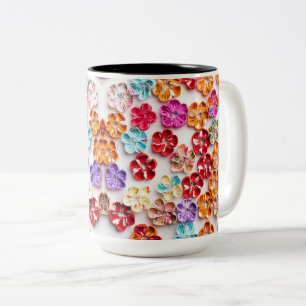 Blume mit Handnähte, Multicolor Zweifarbige Tasse