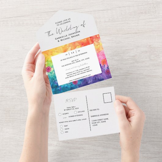 Blume mit hellen Aquarellfarben All In One Einladung (Abreißen)