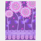 Blume mit Herz in Lila und rosa Fleecedecke (Vorderseite)