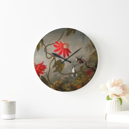 Blume mit Hummingbirds Heade Große Wanduhr (Zuhause)