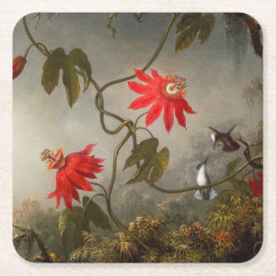 Blume mit Hummingbirds Heade Rechteckiger Pappuntersetzer