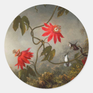 Blume mit Hummingbirds Heade Runder Aufkleber