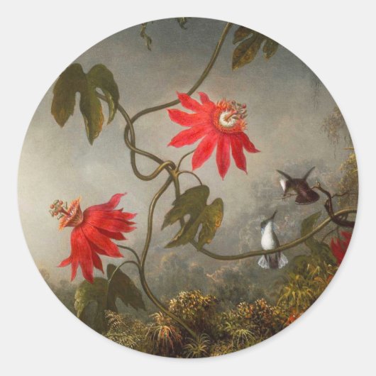 Blume mit Hummingbirds Heade Runder Aufkleber (Vorderseite)