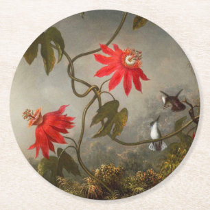 Blume mit Hummingbirds Heade Runder Pappuntersetzer