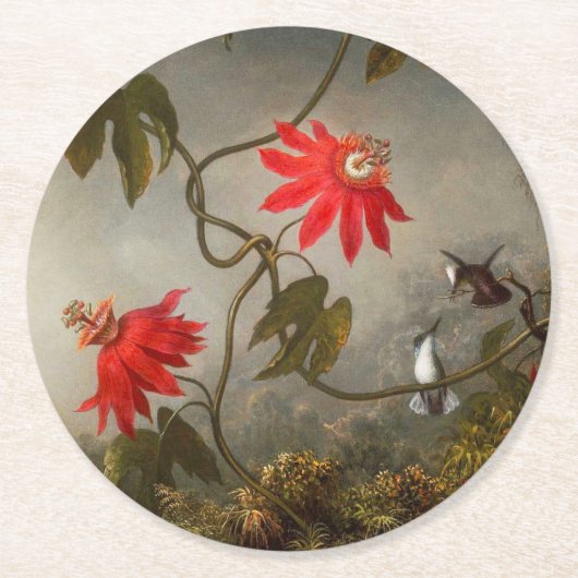 Blume mit Hummingbirds Heade Runder Pappuntersetzer (Vorderseite)