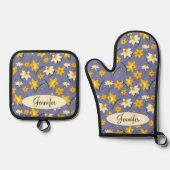 Blume mit Individuelle Name Ofenhandschuh & Topflappen-Set (Vorderseite)