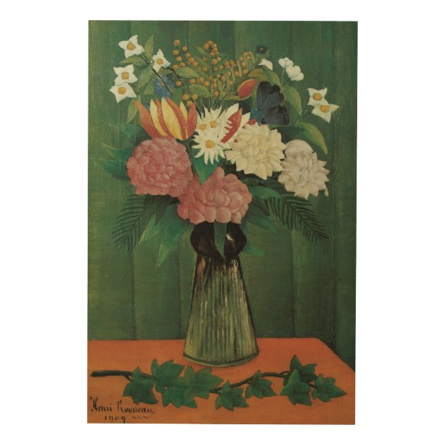 Blume mit Ivy von Henri Rousseau, Vintage Blüte Holzdruck (Vorderseite)