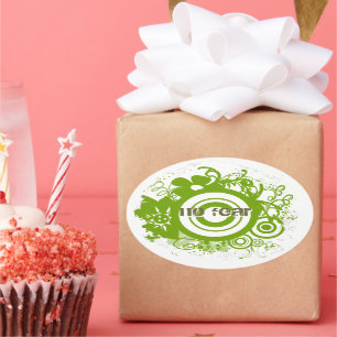 Blume mit Kanji für Mut Ovaler Aufkleber