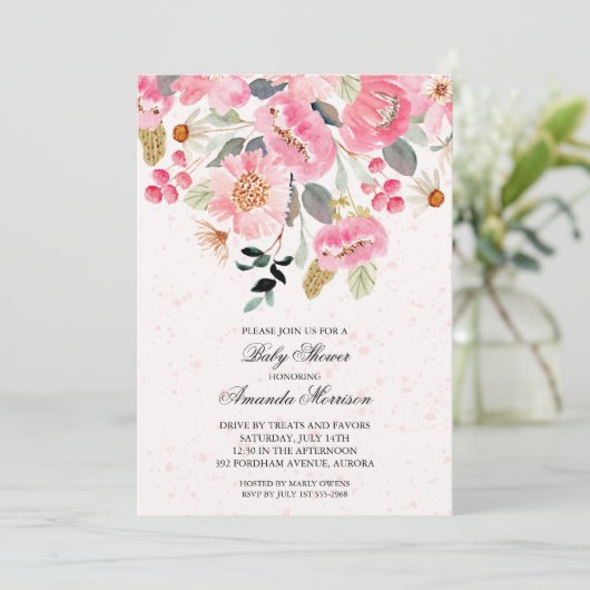 Blume mit Kinderdusche Einladung (Stehend Vorderseite)