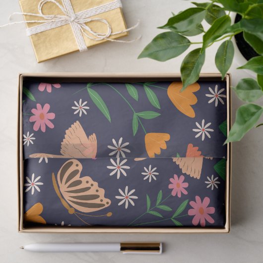 Blume mit Kolibris und Schmetterlingen Seidenpapier (Geschenk)