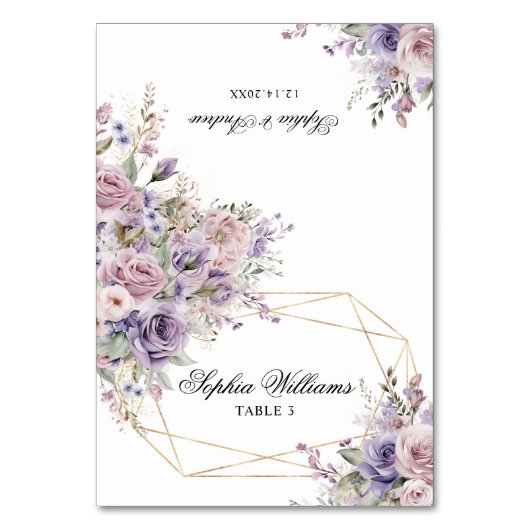 Blume mit lila Rose Hochzeitsfeiern und Hochzeitsf Tischnummer (Vorderseite)