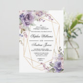 Blume mit lila Rose und Blush Einladung Hochzeit (Stehend Vorderseite)