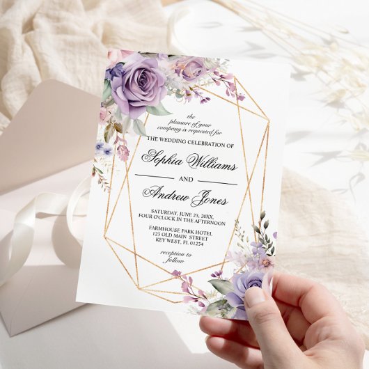 Blume mit lila Rose und Blush Einladung Hochzeit