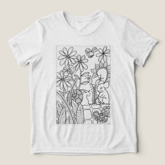 Blume mit Maus und Schnecke Tri-Blend Shirt (Design Vorderseite)