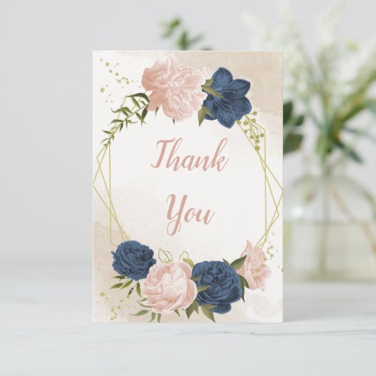 Blume mit Meerblick Grüne Blätter Hochzeit Dankeskarte (Stehend Vorderseite)