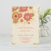 Blume mit Mohn aus Vintagem Rotem Gold Einladung (Stehend Vorderseite)