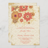 Blume mit Mohn aus Vintagem Rotem Gold Einladung (Vorne/Hinten)