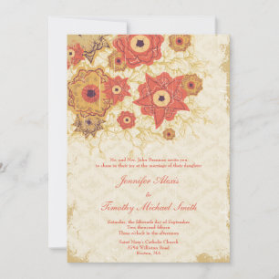 Blume mit Mohn aus Vintagem Rotem Gold Einladung
