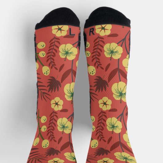 Blume mit nahtlosem Blumenmuster Gelb und Rot Socken (Oben)