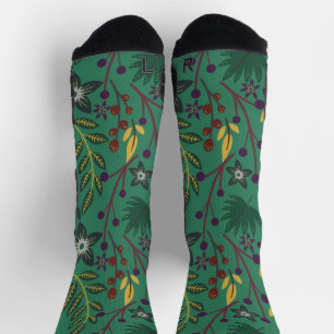 Blume mit nahtlosem Blumenmuster, grün Hintergrund Socken